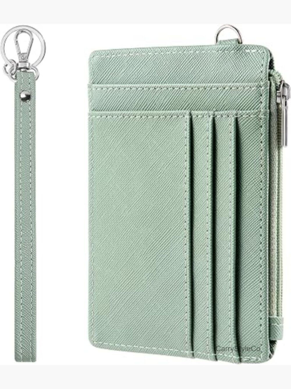 Slim Wristlet Keychain Wallet RFID Blocking Card Holder with Zipper Pocket